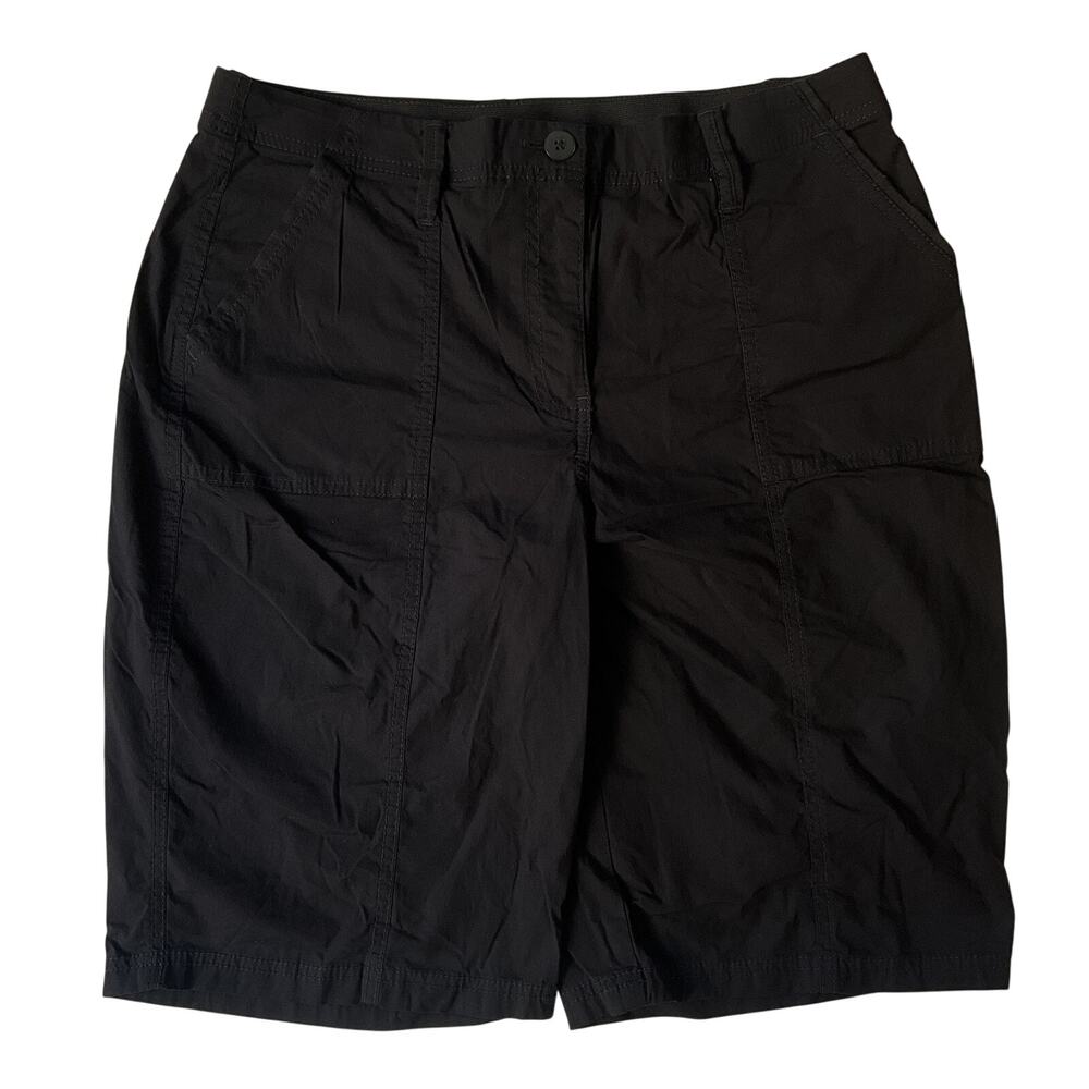 Chico's Women Shorts Size US 6 Black Button 11" Inseam & 31" Waist Stretch Chino